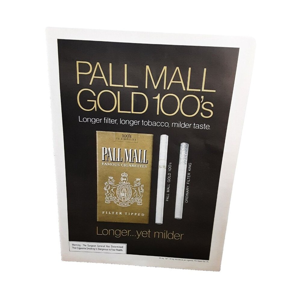 1975 Pall Mall Gold 100s Cigarettes Original Print Ad Vintage 70s